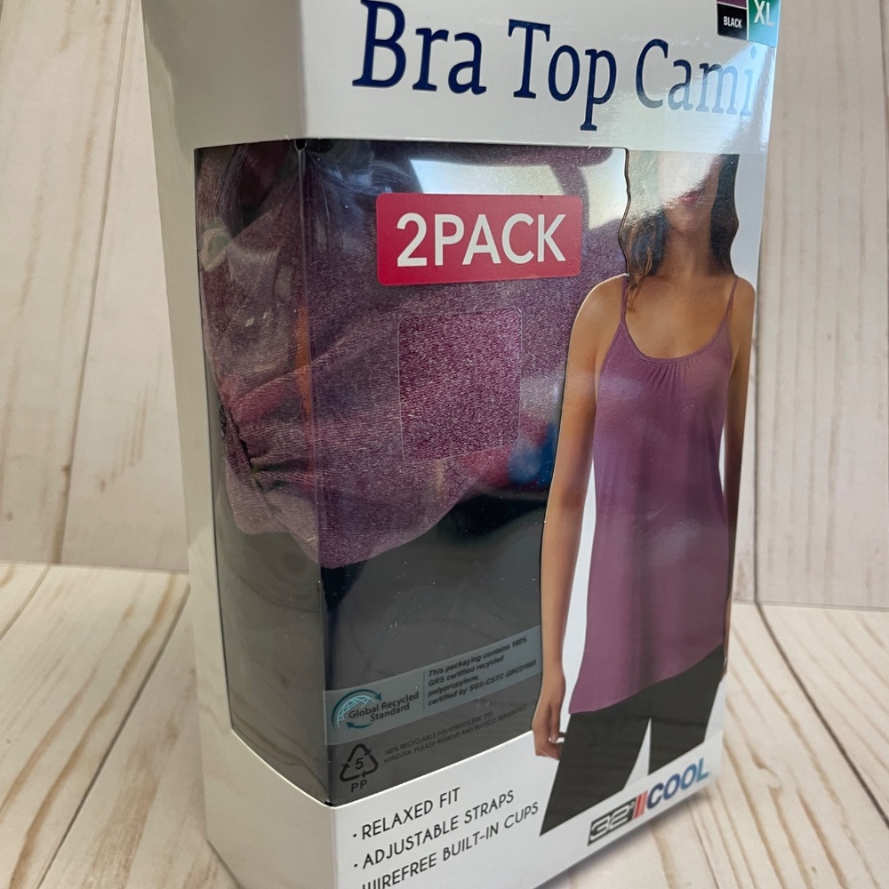 Women's 32 Cool Built In Bra Top Cami Camisole 2 Pack XL Bust 42-44" NEW - Picture 2 of 3